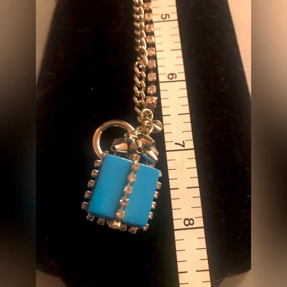 NWOT silver toned blue gift box bracelet